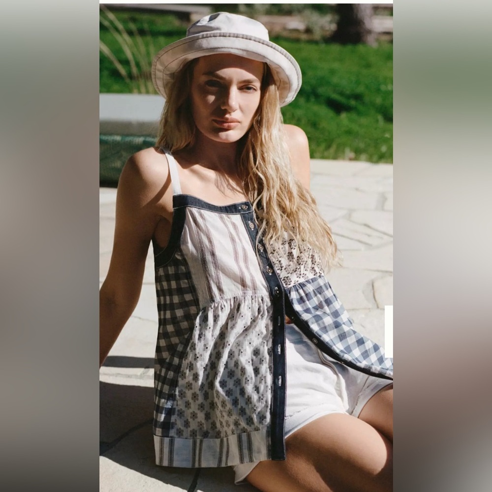 NWT Anthropologie Pilcro Patchwork Button-Front Apron Tank Sz Large